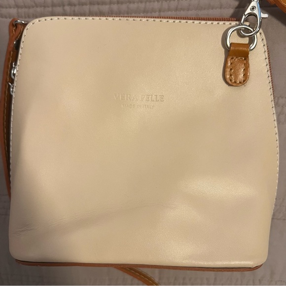 Vera Pelle Cream and Tan Brown Crossbody Bag - Picture 3 of 8